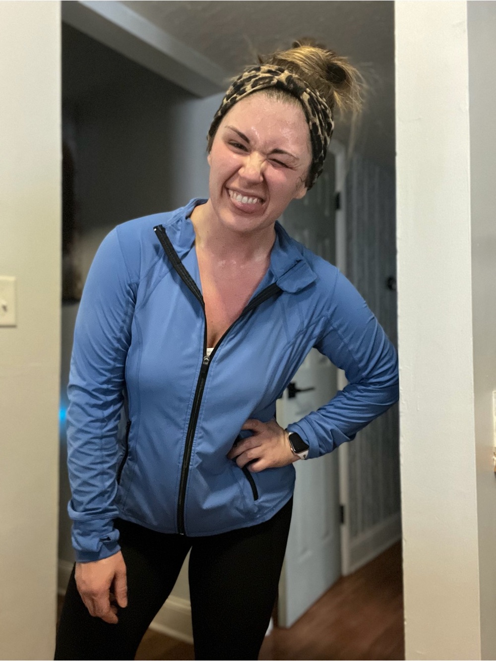 Women's Light Blue Zip Front Performance Hoodie